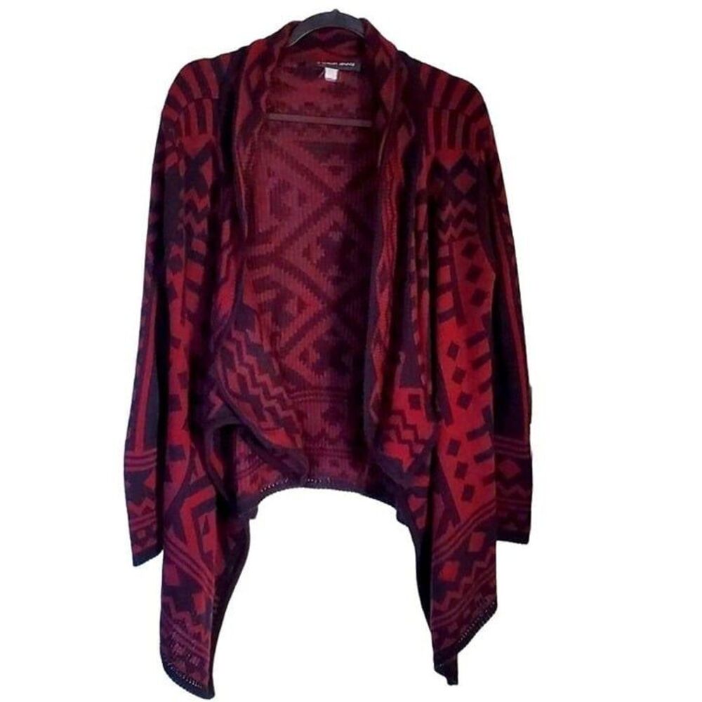 A Knitch Above Womens Sweater Red M Open Front Waterfall Front Ruana Cardigan